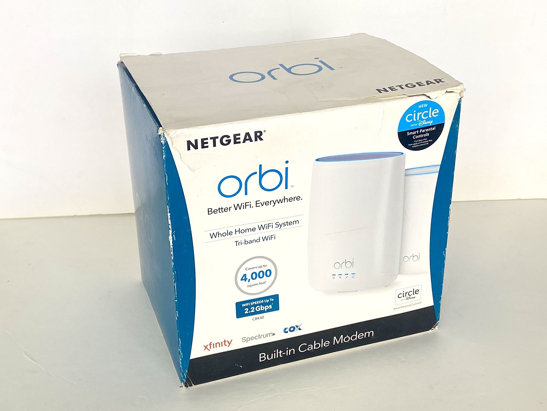 Netgear Orbi Tri Band WiFi System, Built-in Cable Modem Router +1Satelite