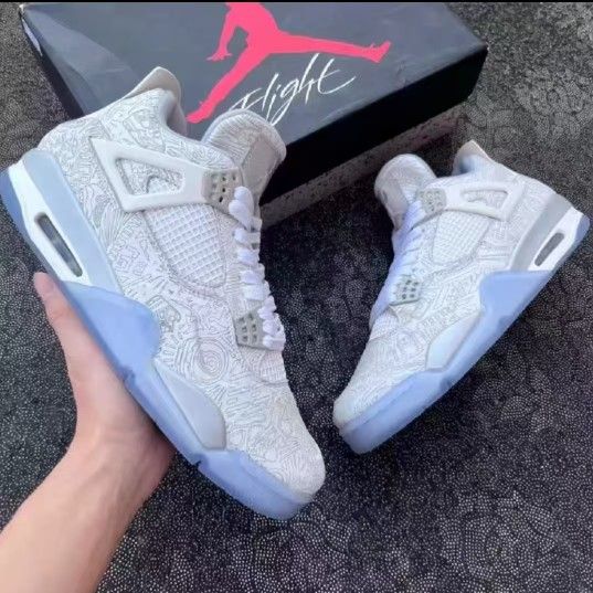 Jordan Air Jordan 4 retro 30th anniversary laser high-top retro basketball shoes men's and women's models Platinum