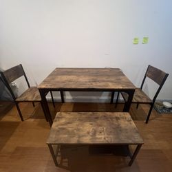 Wooden Table w/2 Chairs And Bench 