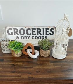 Small Rustic Groceries Dry Goods Metal Sign Kitchen Pantry Sign Farmhouse Decor