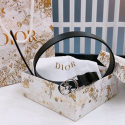 Dior Silver Oval Hollow Star Belt Black