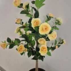 *** REDUCED *** 4ft Faux Yellow Camellia Tree Topped with Citrine / Translucent Stone in a 14" Tall Resin Planter @ Lasting Creations
