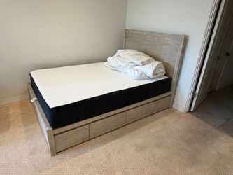 Light Wood Bed Frame with Storage Drawers
