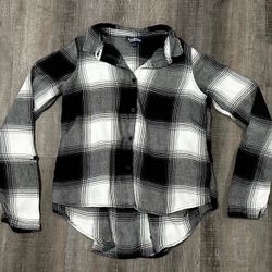 Little Girls Size XL / 16 Black & White High-Low Long Sleeve Flannel Shirt