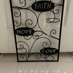 Faith Hope Love metal/glass candle holder sign