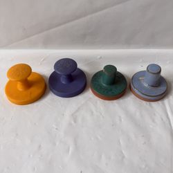 2 Terracotta Cookie Stamps With Ceramic Handles and 2 Plastic Cookie Stamps - Windmill, Snowflake, Butterfly and Flower Design