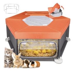 45"x45"x19.7" Sturdy Stainless Steel Frame Small Animal Playpen, Brooder Box for Chicks with Removable Roof & Bottom Pad for Easy Cleaning, Pet Plaype