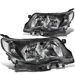 DNA MOTORING HL-OH-SFOR09-BK-CL1 Black Housing Clear Corner Headlights Replacement For 09-13 Forester
