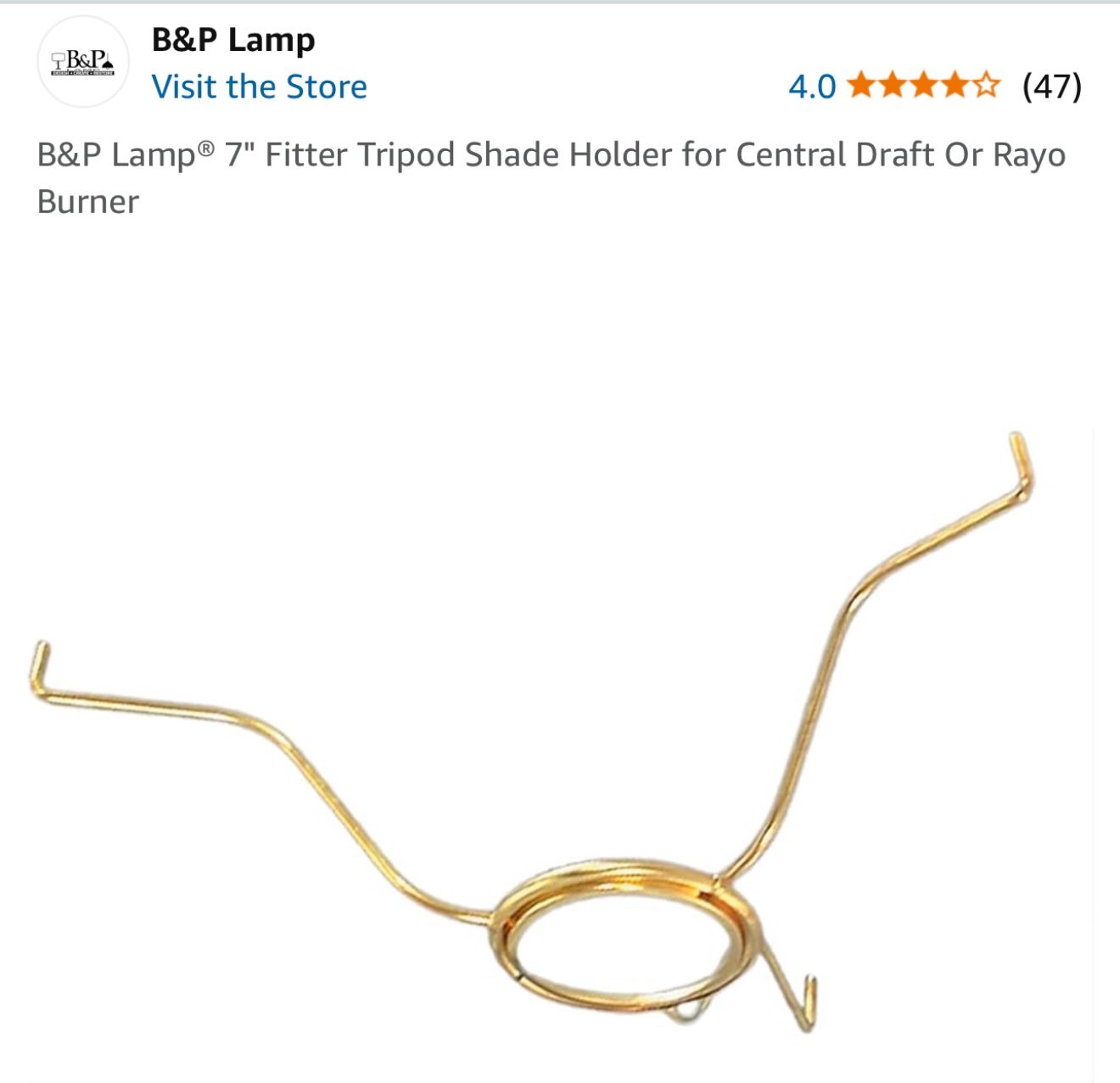 Lamp 7" Fitter Tripod Shade Holder for Central Draft Or Rayo Burner