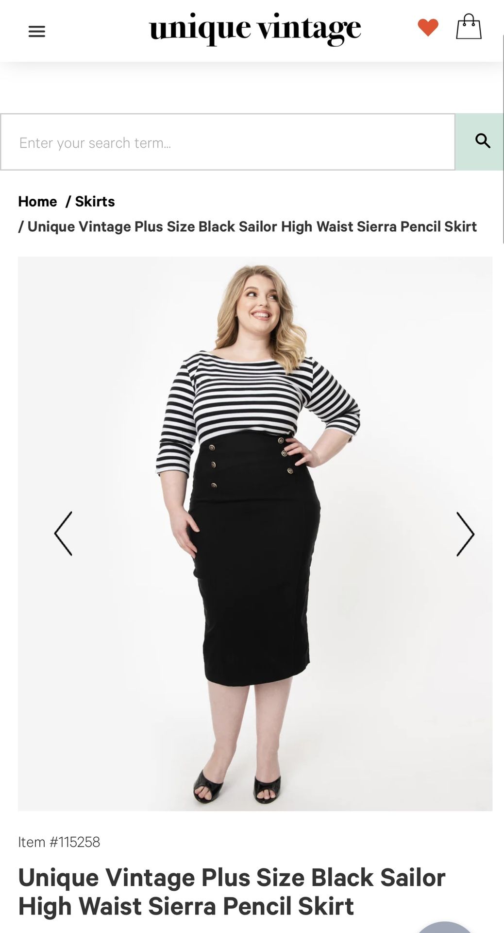 Unique Vintage Plus Size Black Sailor High Waist Sierra Pencil Skirt