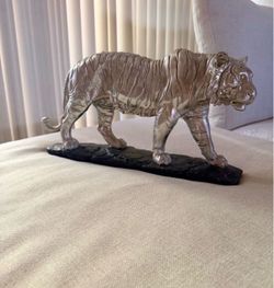 Silver Tiger Figurine on Black Base