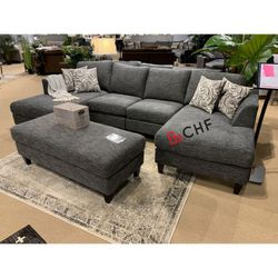Living room sectional sofa with ottoman 