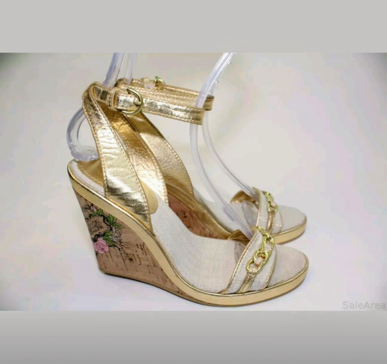 Like New! $250 Coach “Tattoo” Wedges Gold ~ Sz 8