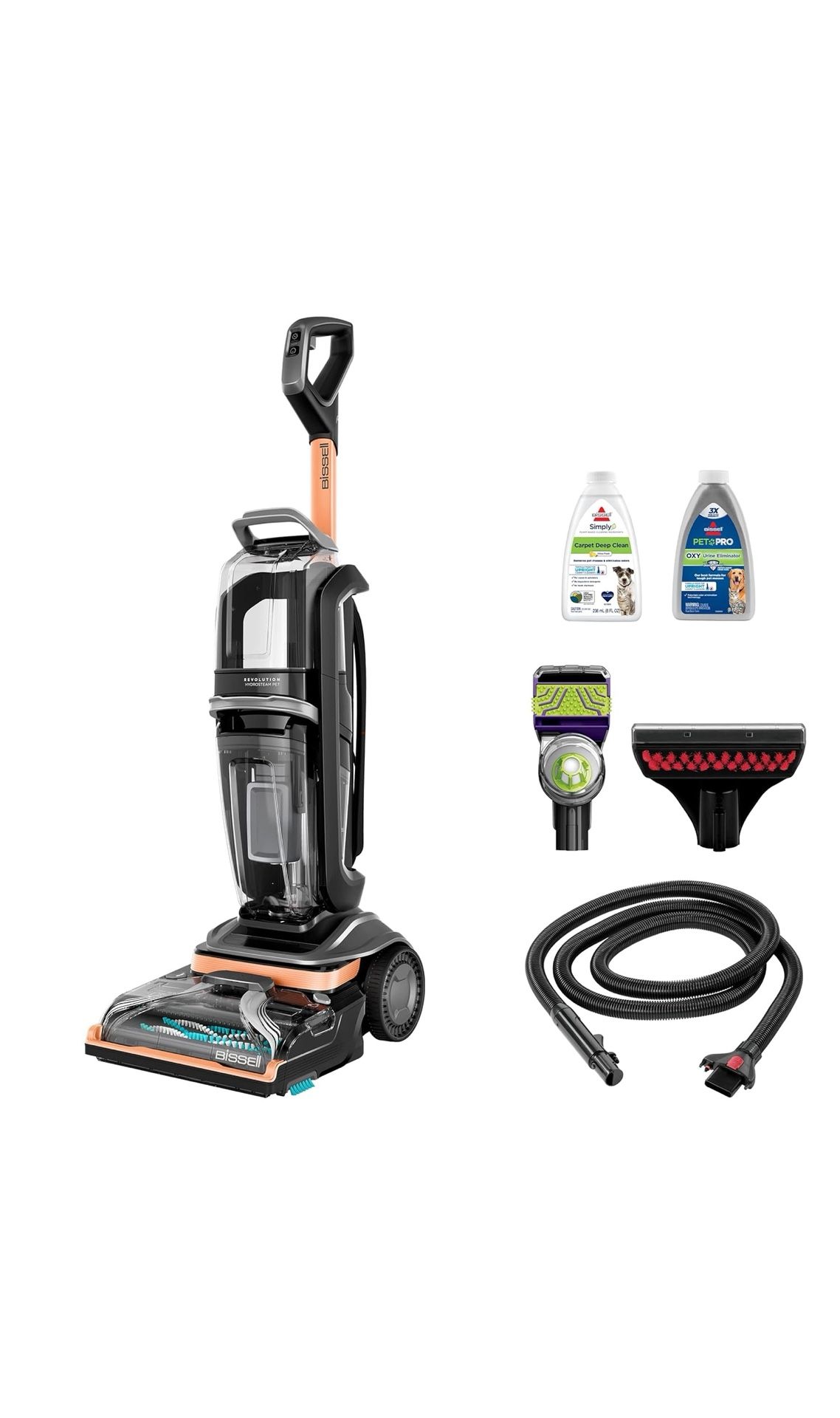 BISSELL Revolution HydroSteam Limpiador de alfombras para mascotas, limpiador profundo vertical, tecnología HydroSteam, herramienta de tapicería para