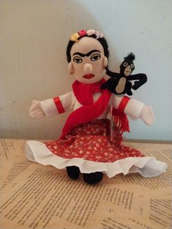 Frida Kahlo W/ Monkey  Shelf Sitting Doll