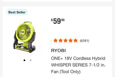 RYOBI ONE+ 18V Cordless Hybrid WHISPER SERIES 7-1/2 in. Fan (Tool Only)