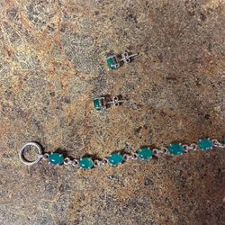 May/Emerald Earrings And Bracelet Set 