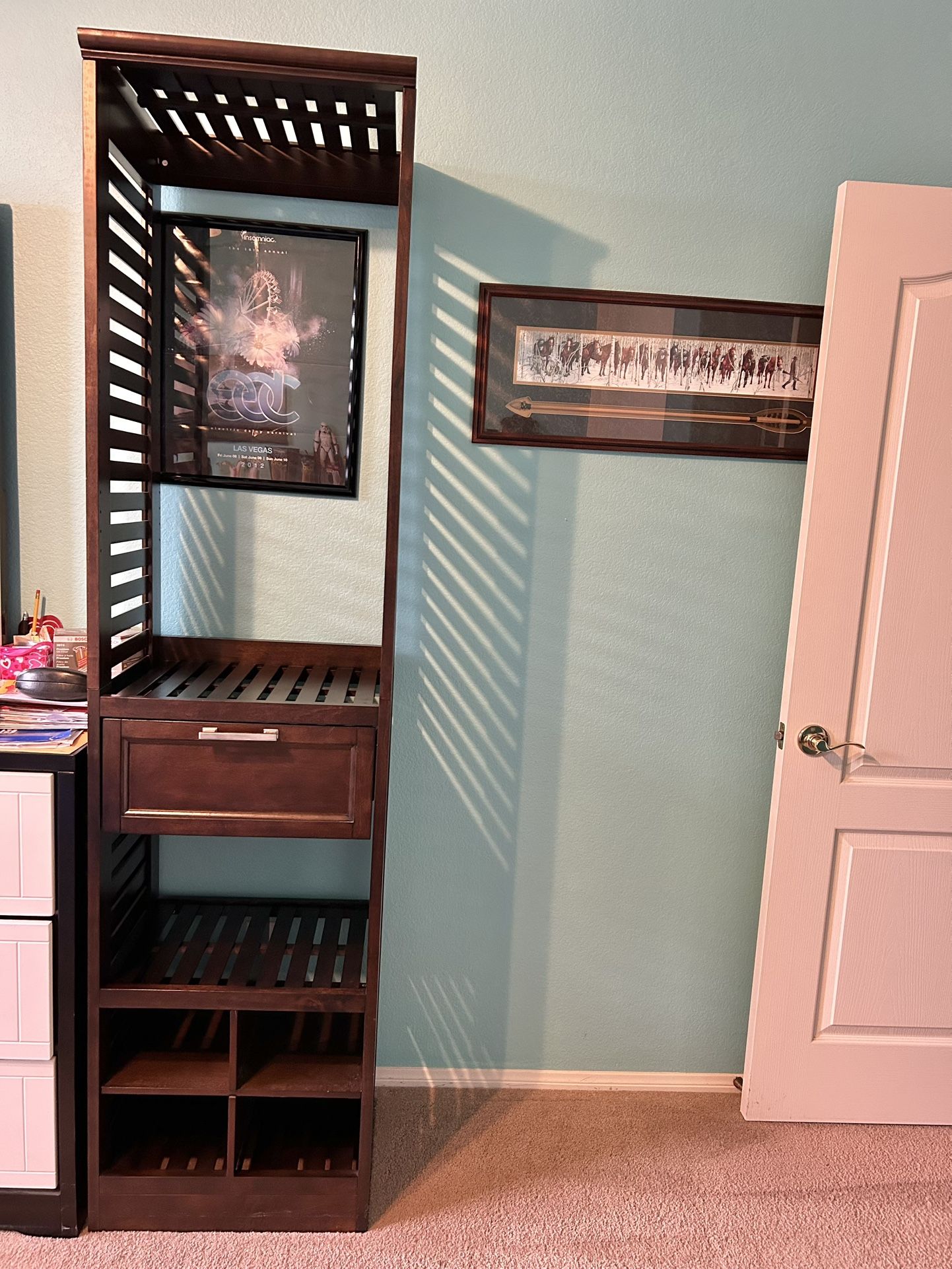 ( 80”H x 20”W x 16”D ). Wooden Shelves Unit.