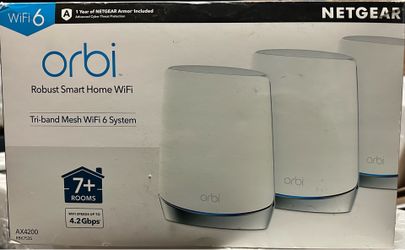 NETGEAR Orbi Whole Home Tri-Band Mesh WiFi 6 System (RBK753S) –Router with 2 Satellite Extenders | Coverage up to 7,500 sq.ft, 40 Devices | 4.2Gbps