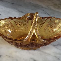 Fenton Amber Daisy & Button Dish with Split Handles 