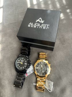 2x new Men's August Steiner AS8184 Quartz Movement Date Link Bracelet Watch