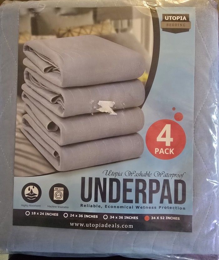 Utopia Bedding Washable Underpads 34" x 52" (Pack of 4), Waterproof Reusable Heavy Absorbency 