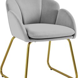Flower Shape Velvet Armchair, Modern Side Chair Vanity Chair with Golden Metal Legs for Living Room/Dressing Room/Bedroom/Home Office/Kitchen, Gray 59