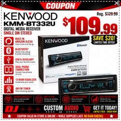 Kenwood Car Stereo Single Din Bluetooth USB Am Fm Radio Auxiliary 13-Band EQ KMM-BT332U 🚨 Payment Options Available 🚨 No Credit Needed 🚨