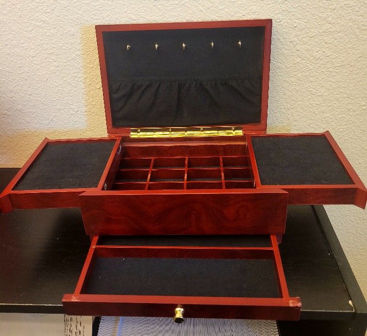 Lori Greiner For Your Ease Only Cherry Wood 2 Drawer Expanding Jewelry Chest Box