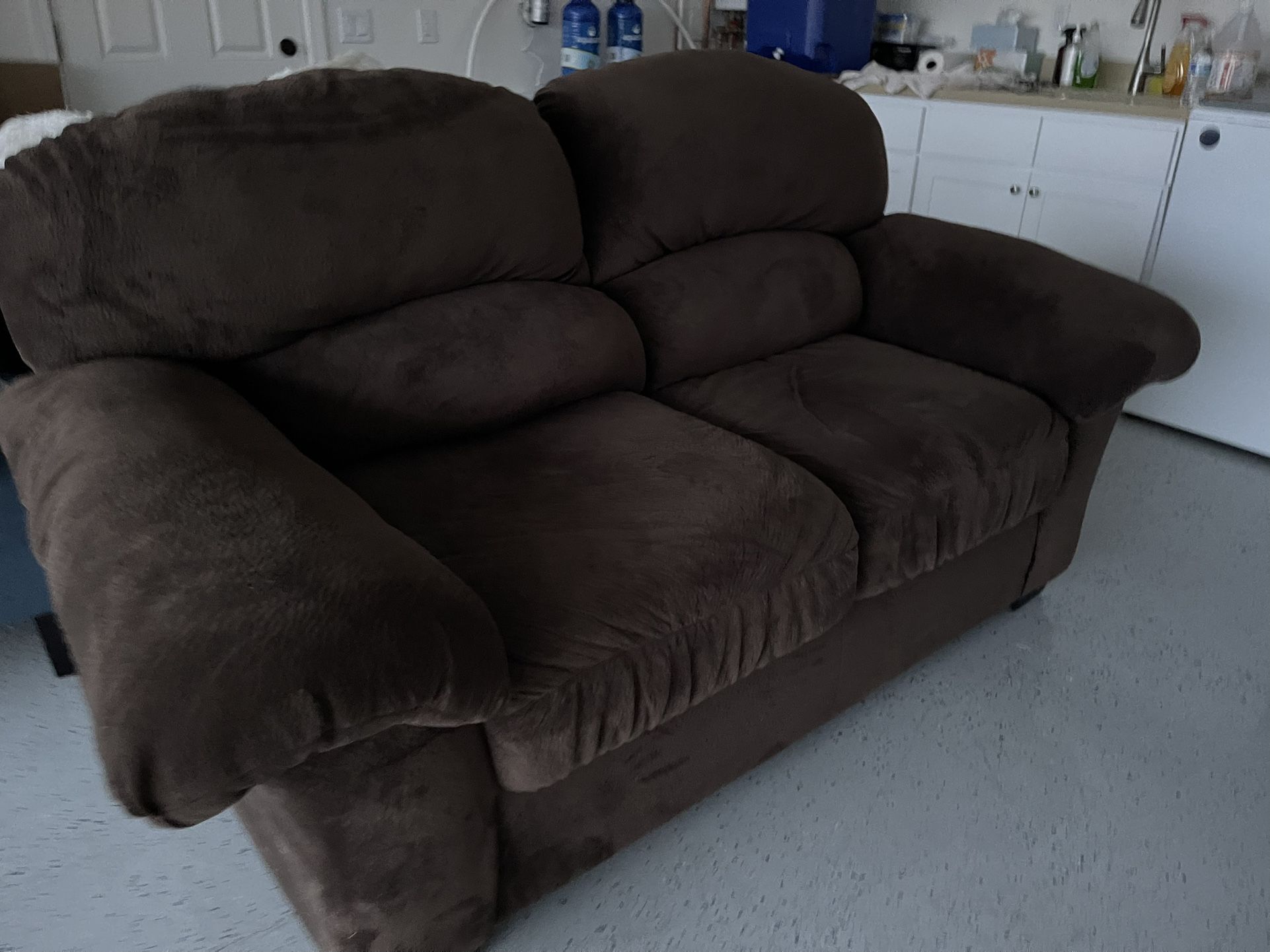 Dark Brown Plush Loveseat