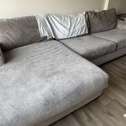 Living Spaces Lodge Fog Grey 139" 2 Piece Sectional With Right Arm Facing Oversized Chaise