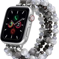 VISOOM Beaded Boho Bracelet Compatible for Apple Watch Band 40mm/38mm/41mm Series 9 8 7 SE Women Fashion Cute Handmade Crystal Beads Stretchy Watch St