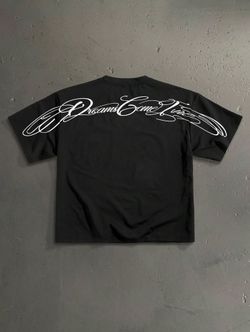 Black Graphic Print Oversized Short-Sleeve T-Shirt