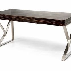 Macassar Ebony Executive Desk/Integrated Drawers/Sculptural Metal Base