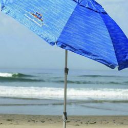 Tommy Bahama 8ft Beach Umbrella - Blue. NEW Wind vent added for stability Sand anchor Telescoping pole