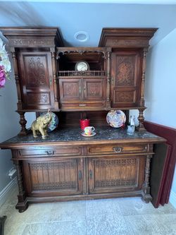 Renaissance Style Walnut Credenza Cabinet