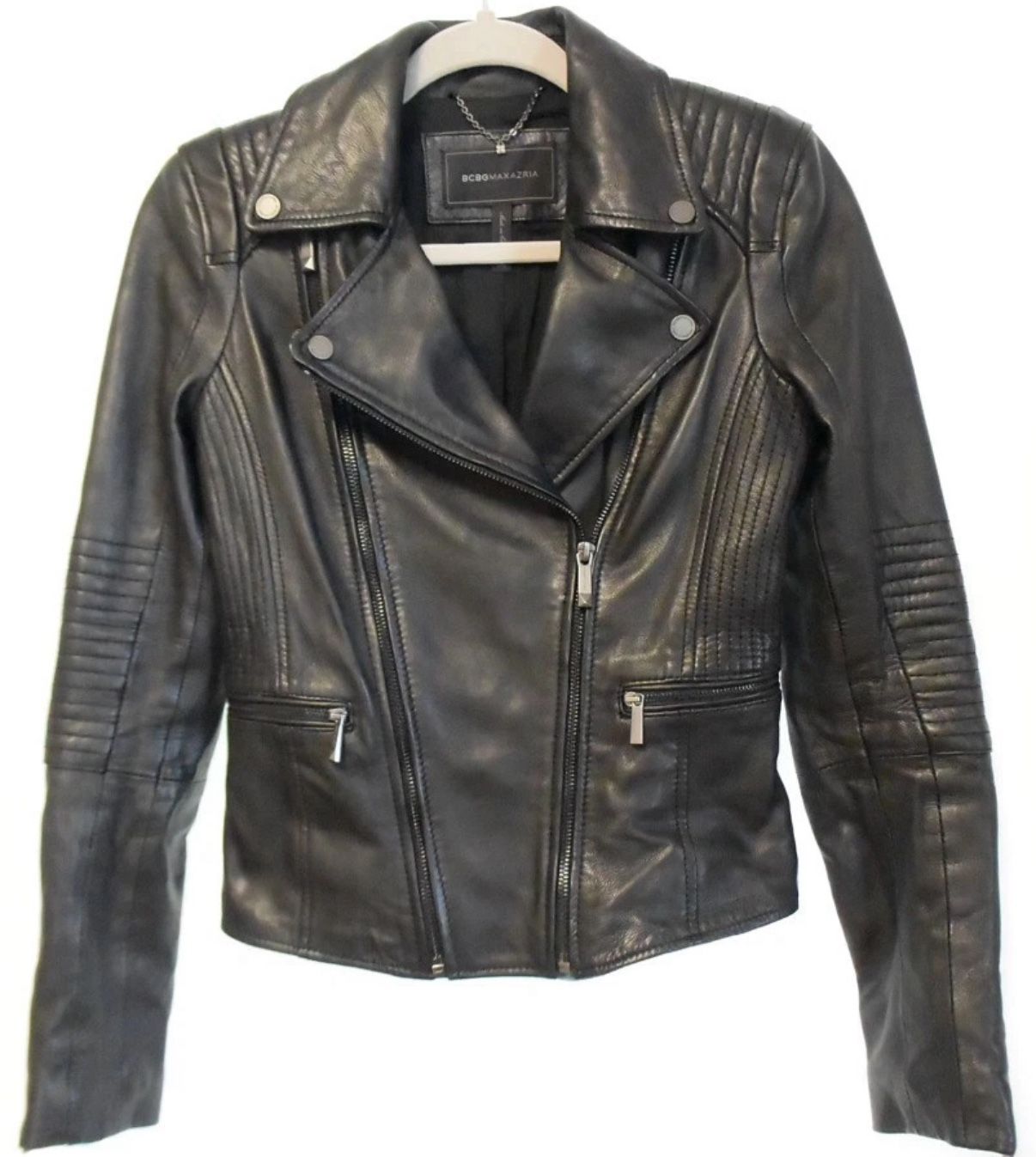 NWOT BCBG Max Azria Black Leather Biker Jacket