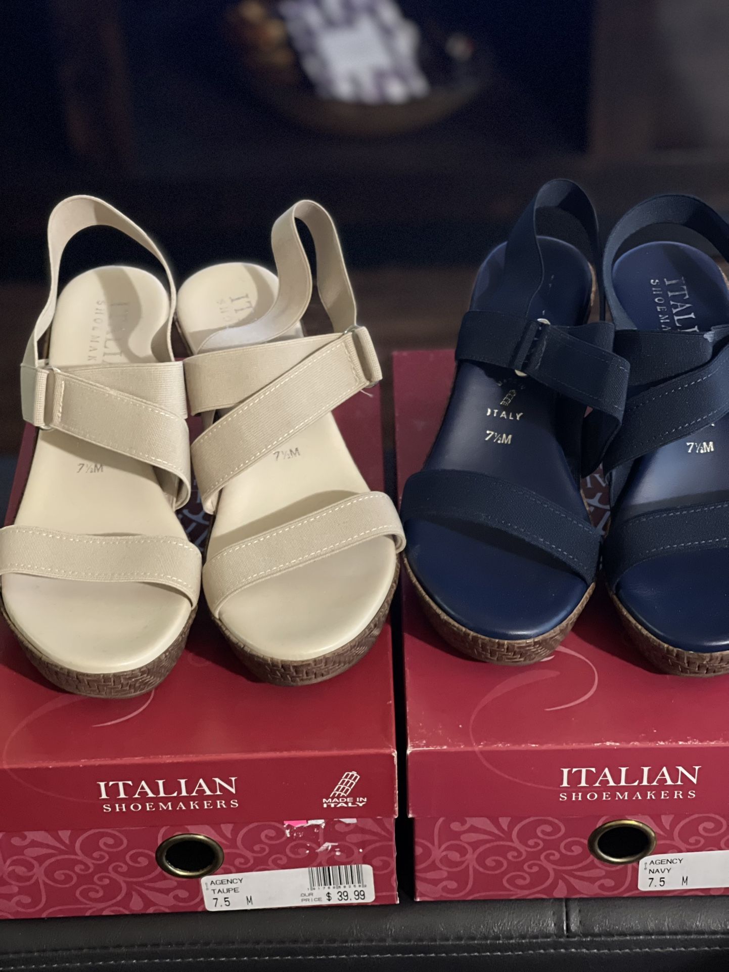Stylish Blue & Taupe Wedge Shoes – Like New!