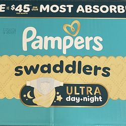 Pampers Swaddlers Ultra Day + Night diapers, size 7.