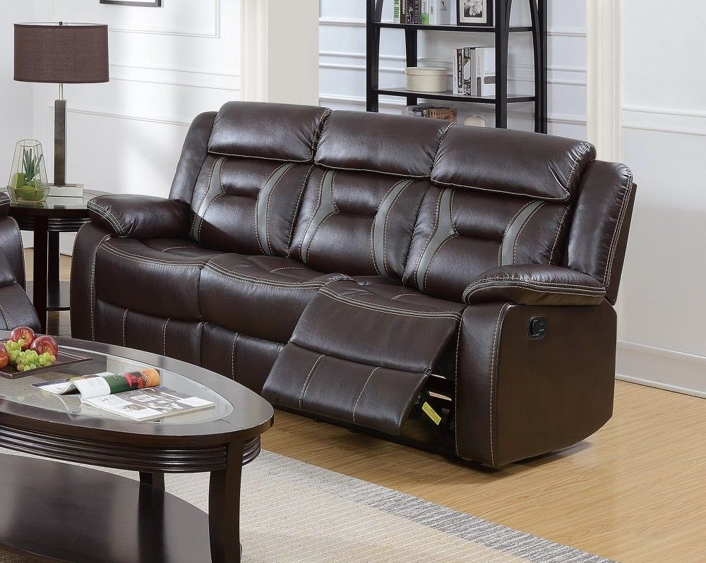 Brand New Brown Soft Gel Leather Manual Reclining Sofa