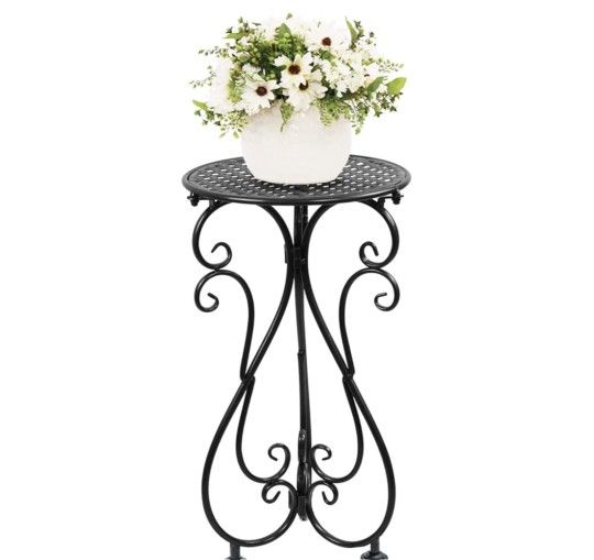 Metal Plant Stand, Heavy Duty Flower Pot Stand 17" Tall, Single Planter Holder for Indoor, Outdoor, Garden, Patio, Porch, Balcony, Home Decor, Black