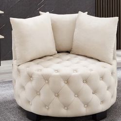 Brand new 24KF Tufted Round Accent Chair Color-7022-CHAMPAGNE