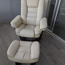 Beige Pleather Chair and Ottoman