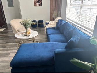 Sofá seccional azul velvet