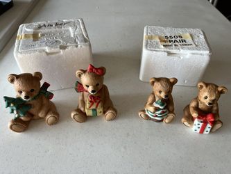 Vintage Homco Ceramic Bear Sets, 5505 and 5104, Christmas Holiday Decor