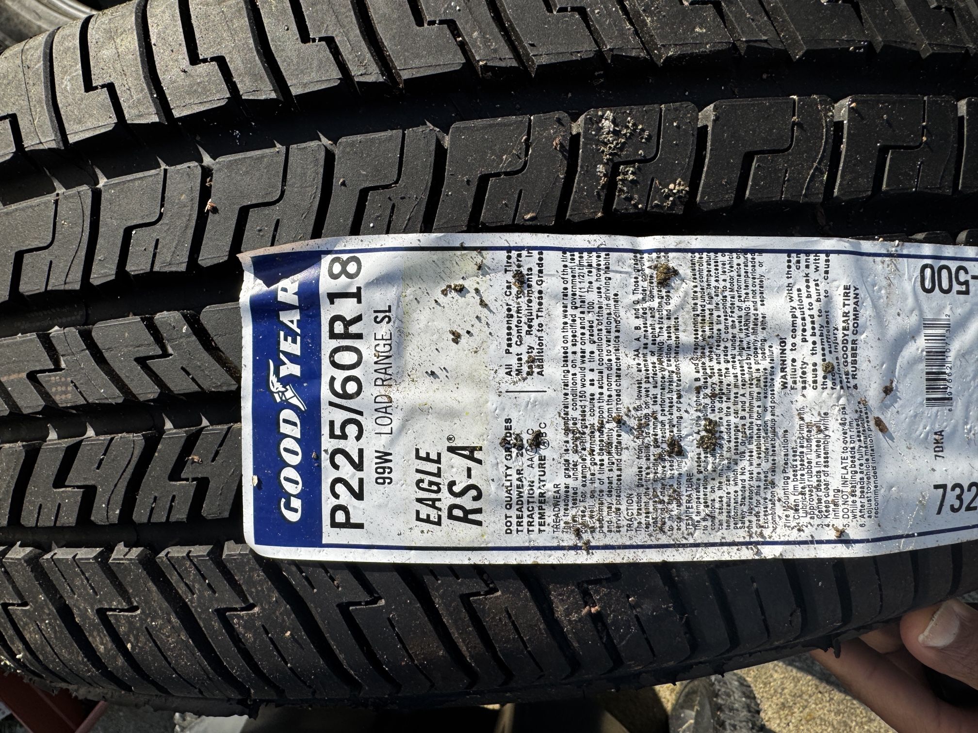 new Goodyear Eagle RS-A tire, size P225/60R18.