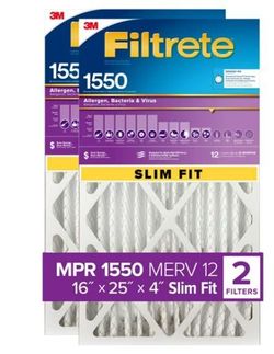 3M Filtrete Allergen Reduction Deep Pleat Filter 4" Slim Fit, 2-pack