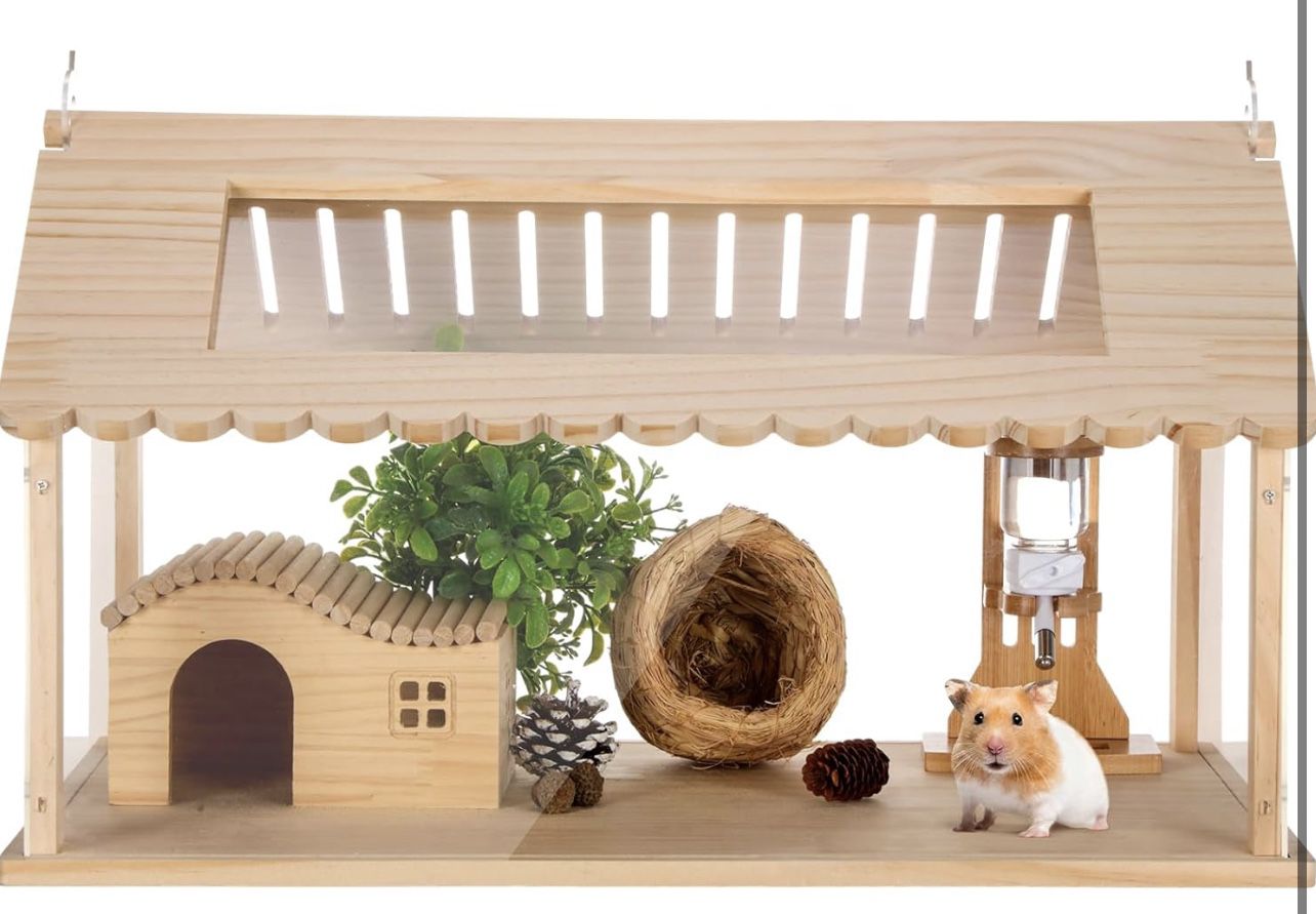 Wooden Hamster Cage Accessories 24 Inch Hamster Cage Grass Nest Water Bottle with Stand Hamster for Hamsters, Gerbils, Mice and Other Small Pets