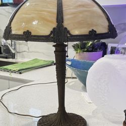 Antique American Art Nouveau Slag Glass Table Lamp by Bradley & Hubbard, circa 1915