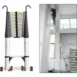 Telescoping Ladder, 22.9 FT, Rectangular, Heavy Duty, Silver 330 LBS Capacity; suitable for outdoor work, RV, attic and home maintenance; removable ho